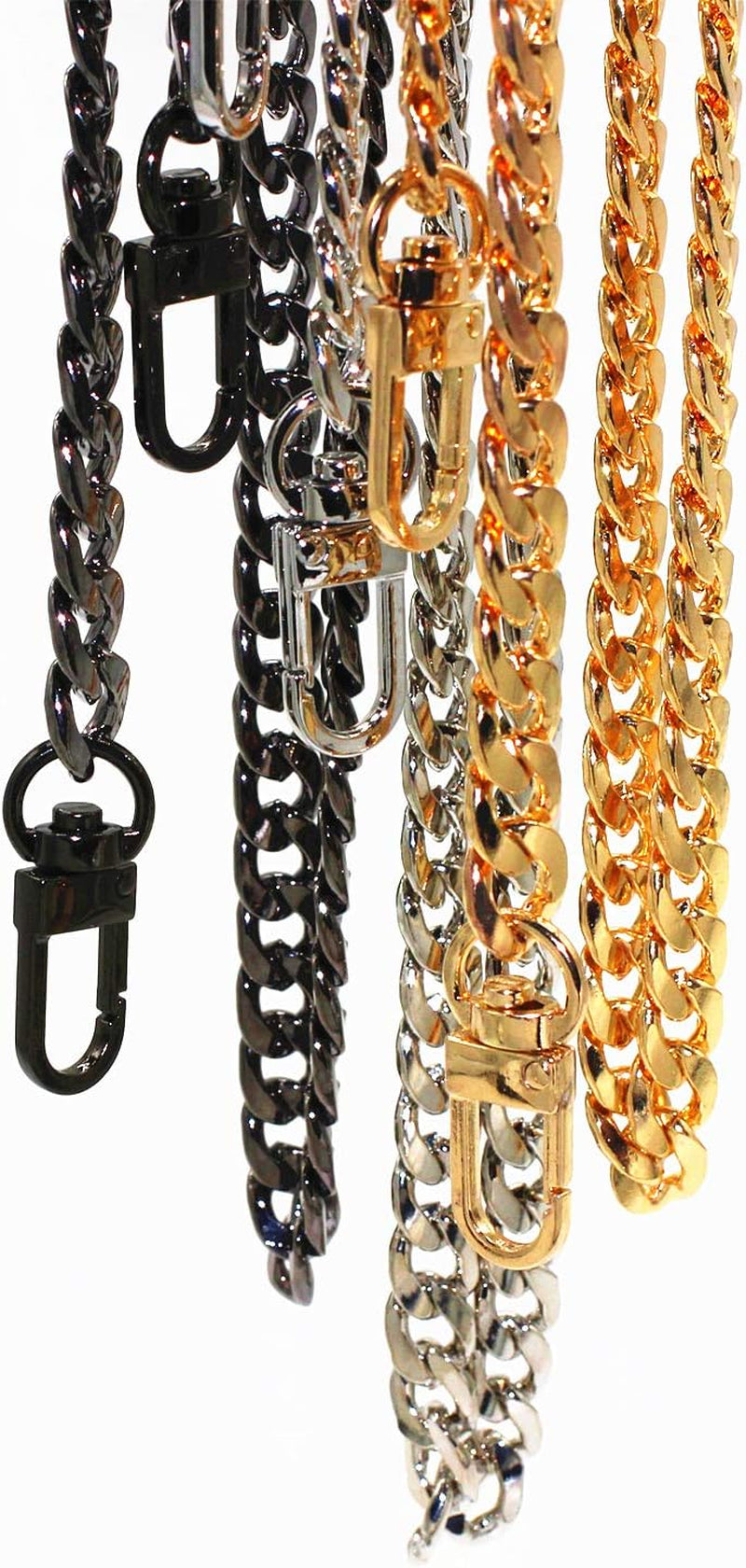 47" DIY Iron Flat Chain Strap Handbag Chains Accessories Purse Straps Shoulder Cross Body Replacement Straps, with Metal Buckles (Gold)