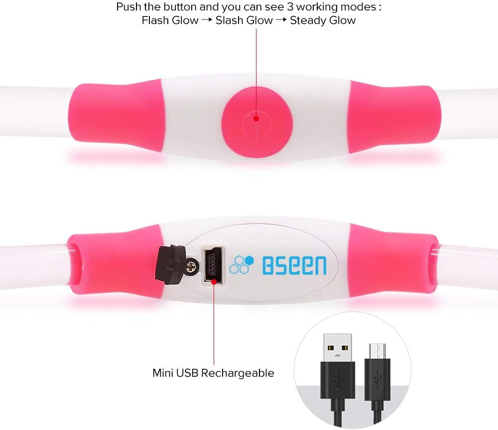 Led Dog Collar, Usb Rechargeable, Glowing Pet Dog Collar for Night Safety, Fashion Light up Collar for Small Medium Large Dogs (Candy Pink)